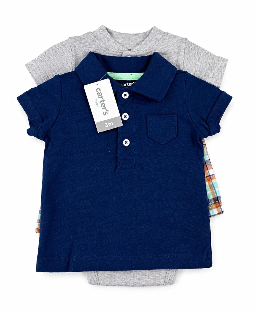 Carter's 3pc Outfit Set 0-3M Dinosaur Plaid Polo Bodysuit Shorts Cotton